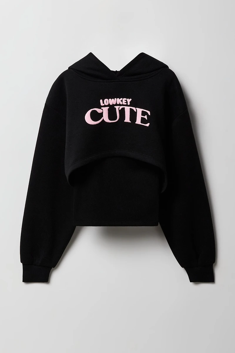 Girls Cute Puff Print Cropped Fleece Hoodie & Tank 2 Piece Set