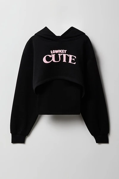 Girls Cute Puff Print Cropped Fleece Hoodie & Tank 2 Piece Set