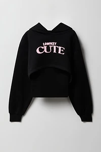 Girls Cute Puff Print Cropped Fleece Hoodie & Tank 2 Piece Set