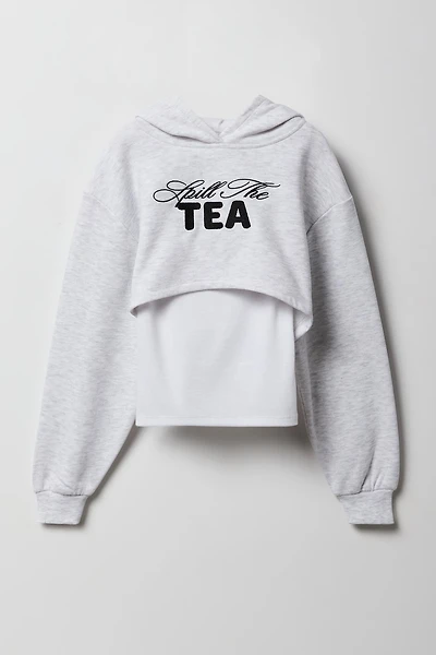 Girls Embroidered Cropped Fleece Hoodie & Tank 2 Piece Set