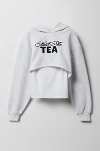 Girls Embroidered Cropped Fleece Hoodie & Tank 2 Piece Set