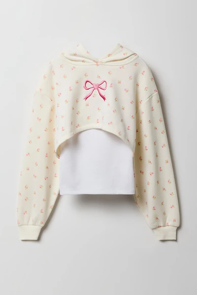 Ensemble 2 pièces haut à capuchon en molleton écourté et camisole broderie pour filles