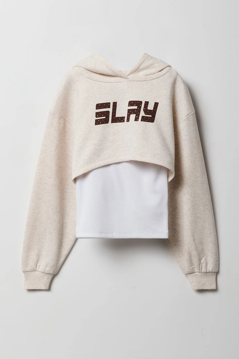 Girls Slay Graphic Cropped Fleece Hoodie & Tank 2 Piece Set