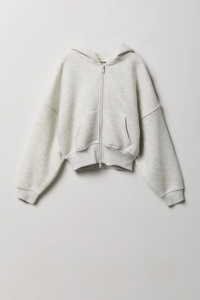 Haut surdimensionné à capuchon en molleton de luxe avec fermeture glissière pour fille