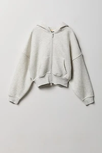 Haut surdimensionné à capuchon en molleton de luxe avec fermeture glissière pour fille