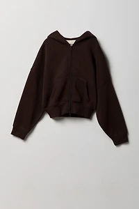 Haut surdimensionné à capuchon en molleton de luxe avec fermeture glissière pour fille