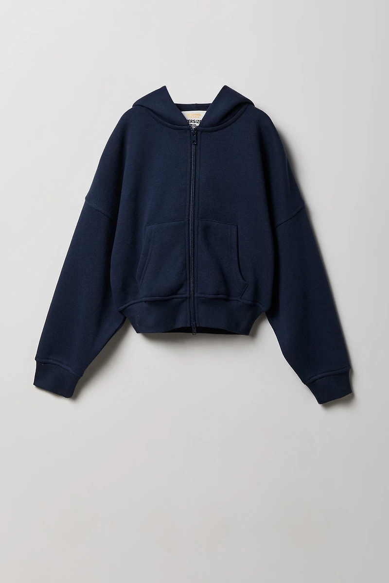 Haut surdimensionné à capuchon en molleton de luxe avec fermeture glissière pour fille