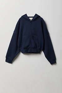 Haut surdimensionné à capuchon en molleton de luxe avec fermeture glissière pour fille