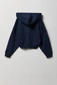 Haut surdimensionné à capuchon en molleton de luxe avec fermeture glissière pour fille