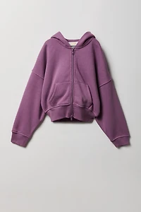 Haut surdimensionné à capuchon en molleton de luxe avec fermeture glissière pour fille