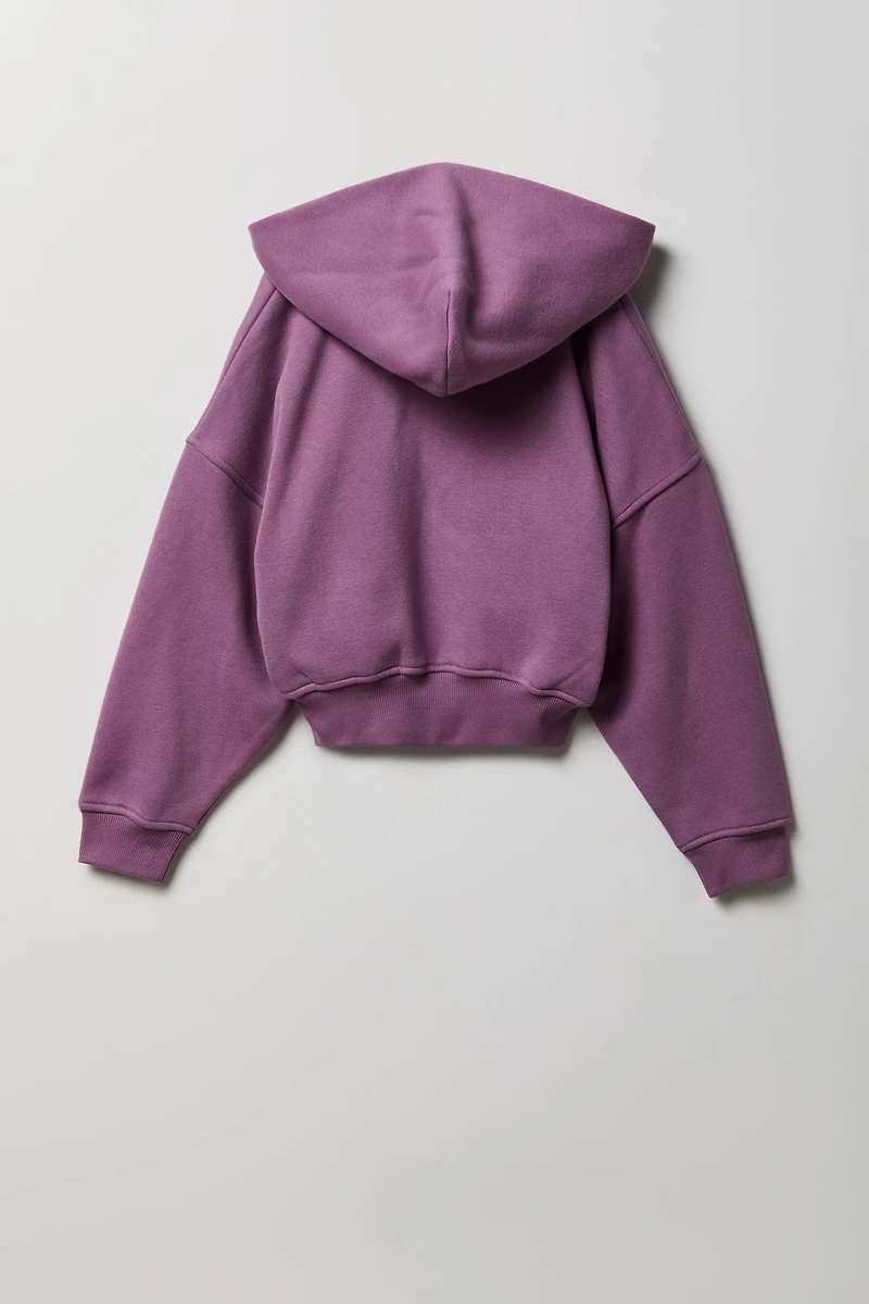 Haut surdimensionné à capuchon en molleton de luxe avec fermeture glissière pour fille