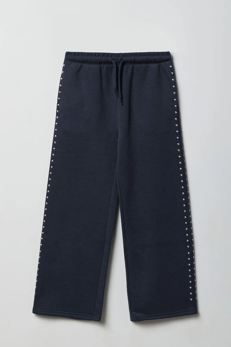 Pantalon d'entraînement à jambe large en molleton clouté pour fille