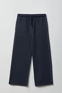 Pantalon d'entraînement à jambe large en molleton clouté pour fille