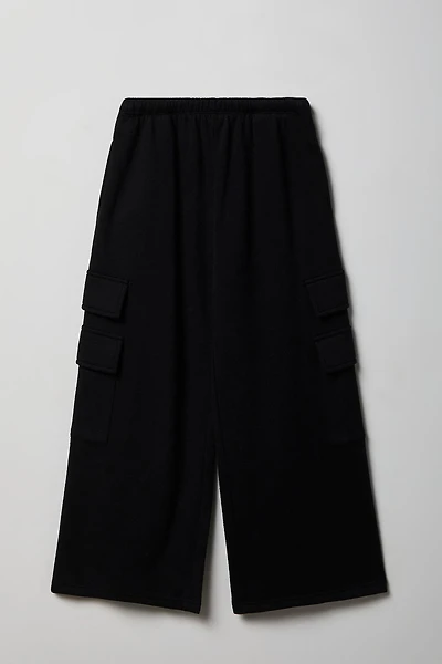 Girls Wide Leg Cargo Fleece Sweatpant