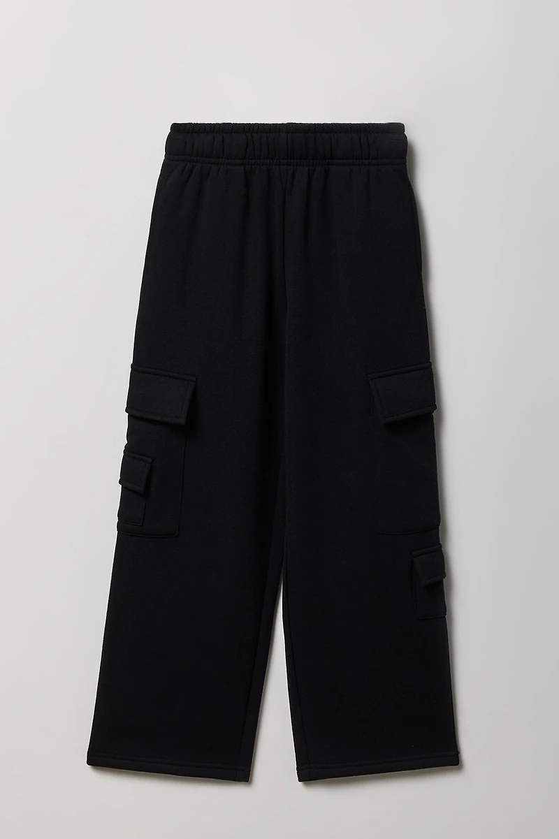 Girls Fleece Wide Leg Cargo Sweatpant