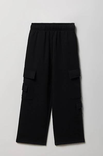 Girls Fleece Wide Leg Cargo Sweatpant