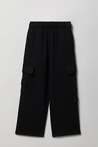 Girls Fleece Wide Leg Cargo Sweatpant