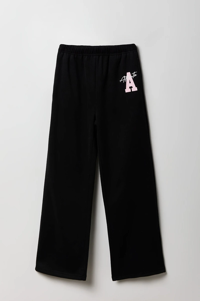 Girls Graphic Fleece Wide Leg Sweatpant