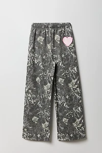 Pantalon d'entraînement à jambe large en molleton imprimé pour fille