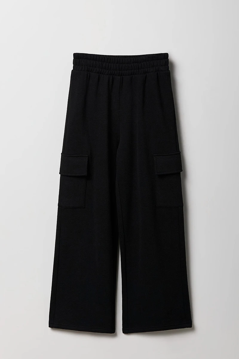 Girls Fleece Wide Leg Cargo Sweatpant