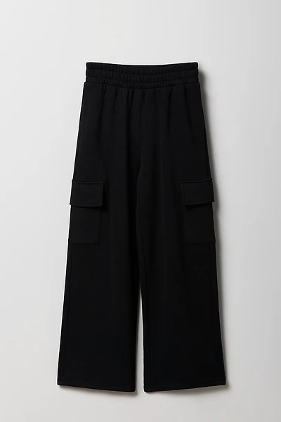 Girls Fleece Wide Leg Cargo Sweatpant