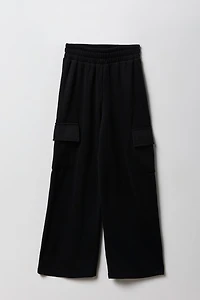 Girls Wide Leg Cargo Fleece Sweatpant