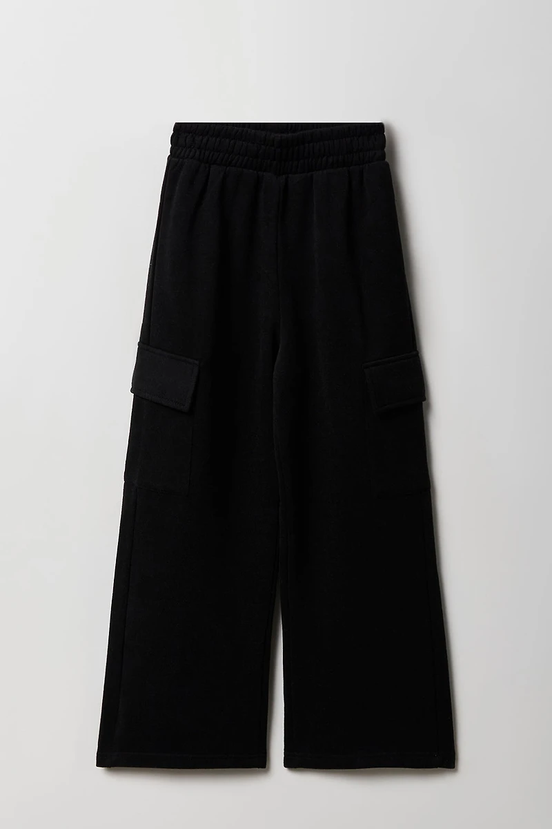 Girls Fleece Wide Leg Cargo Sweatpant