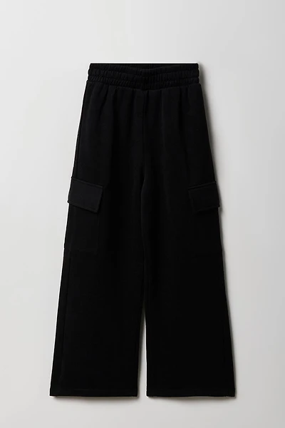 Girls Fleece Wide Leg Cargo Sweatpant