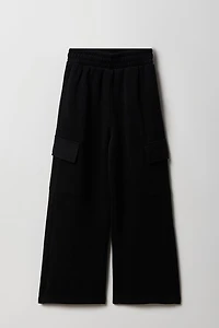Girls Fleece Wide Leg Cargo Sweatpant