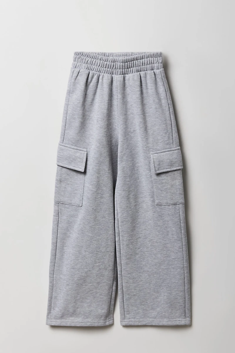 Girls Fleece Wide Leg Cargo Sweatpant
