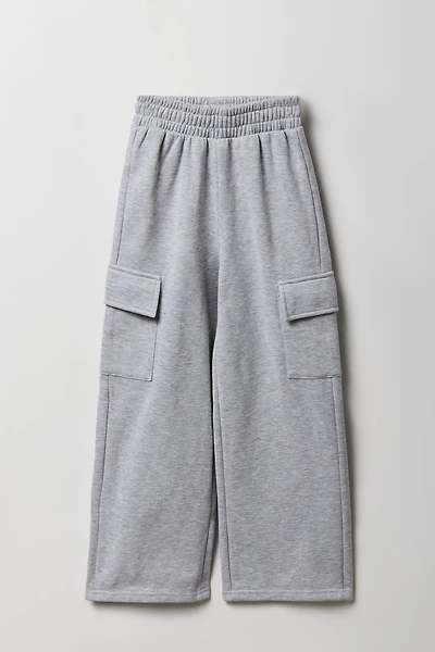 Girls Fleece Wide Leg Cargo Sweatpant