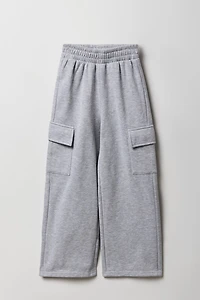 Girls Fleece Wide Leg Cargo Sweatpant