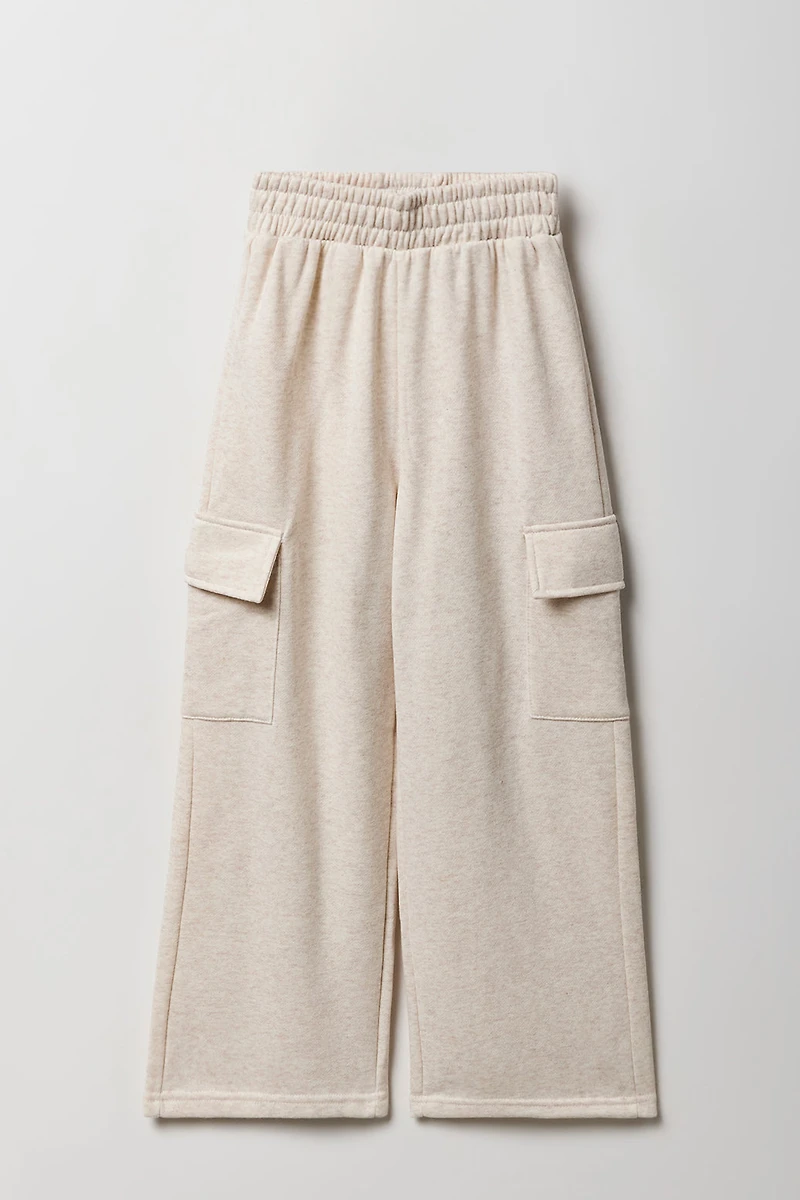 Pantalon d'entraînement cargo à jambe large en molleton pour fille