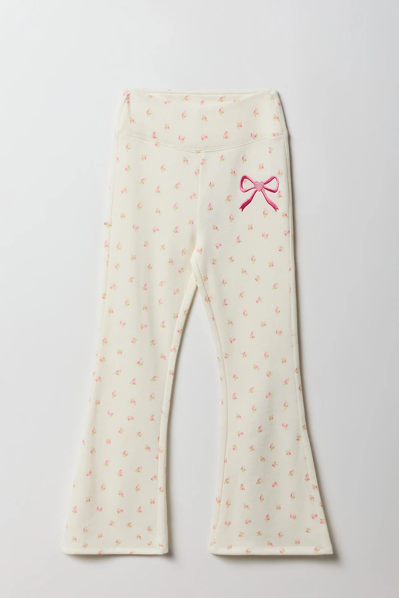 Pantalon en molleton à jambe évasée et broderie pour filles