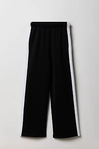 Girls Fleece Side Striped Wide Leg Sweatpant