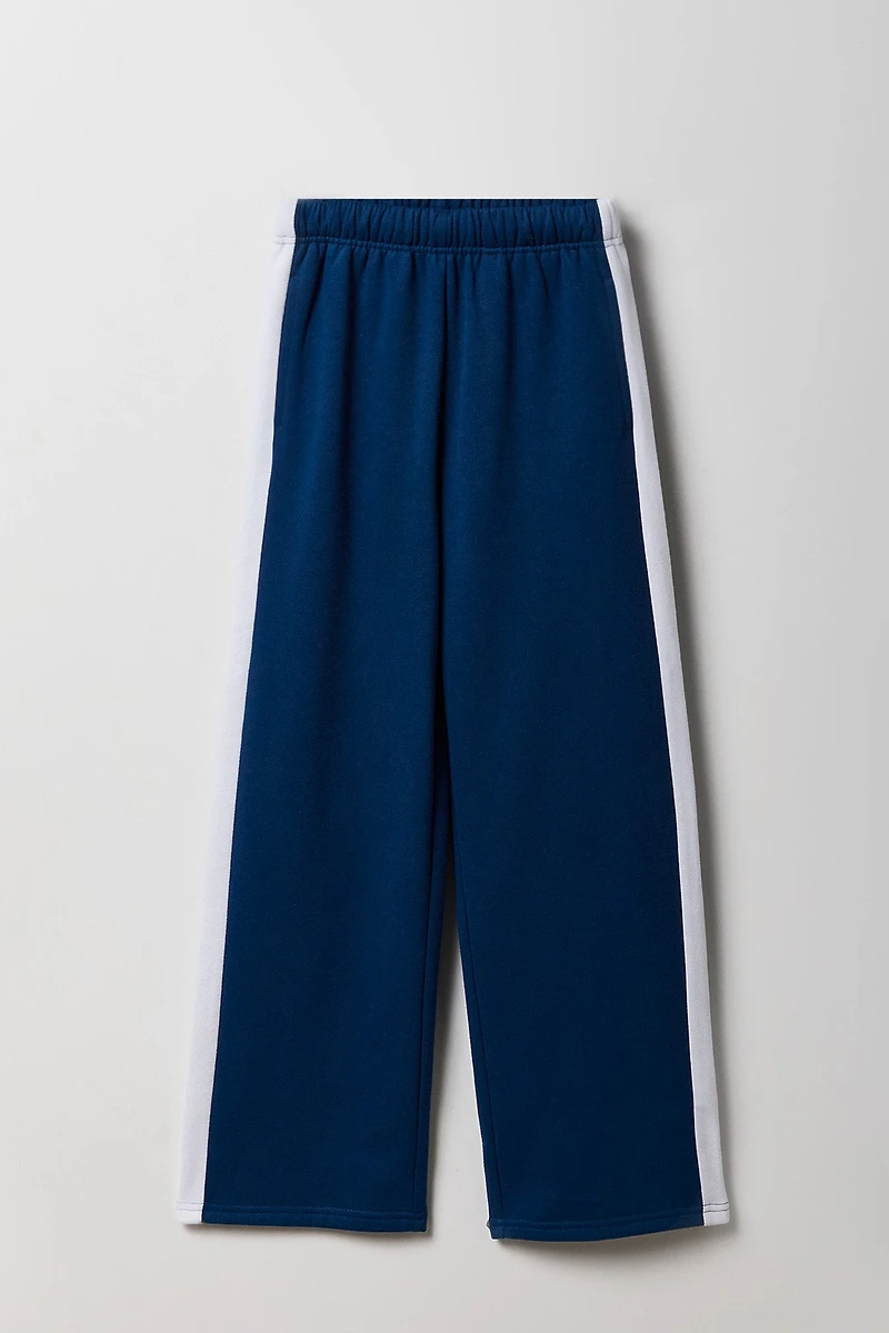 Pantalon d'entraînement à jambe large en molleton avec rayures latérales pour fille