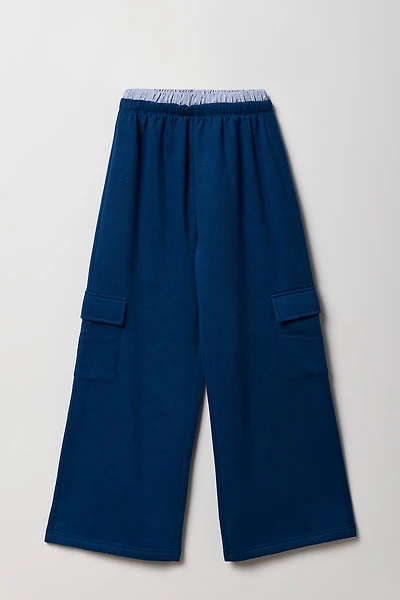 Pantalon d'entraînement cargo à jambe large avec bande de taille double pour fille