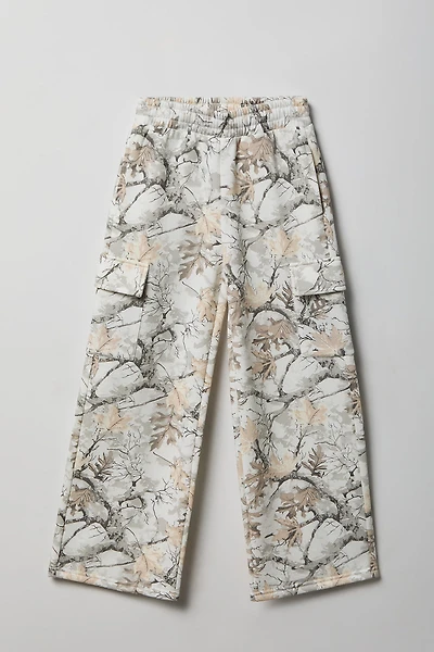 Girls Camo Wide Leg Cargo Fleece Sweatpant