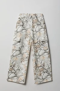 Girls Camo Wide Leg Cargo Fleece Sweatpant