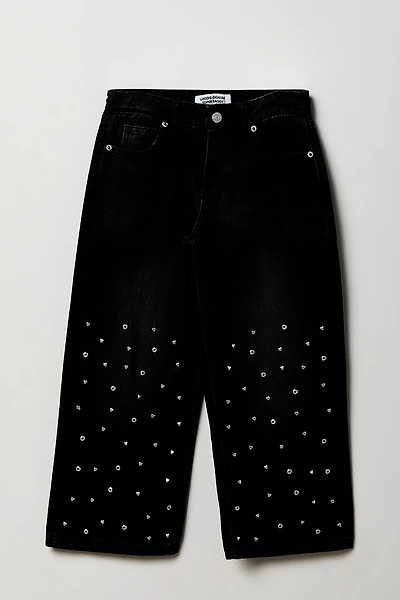 Girls Mid Rise Heart Studded Super Baggy Jean