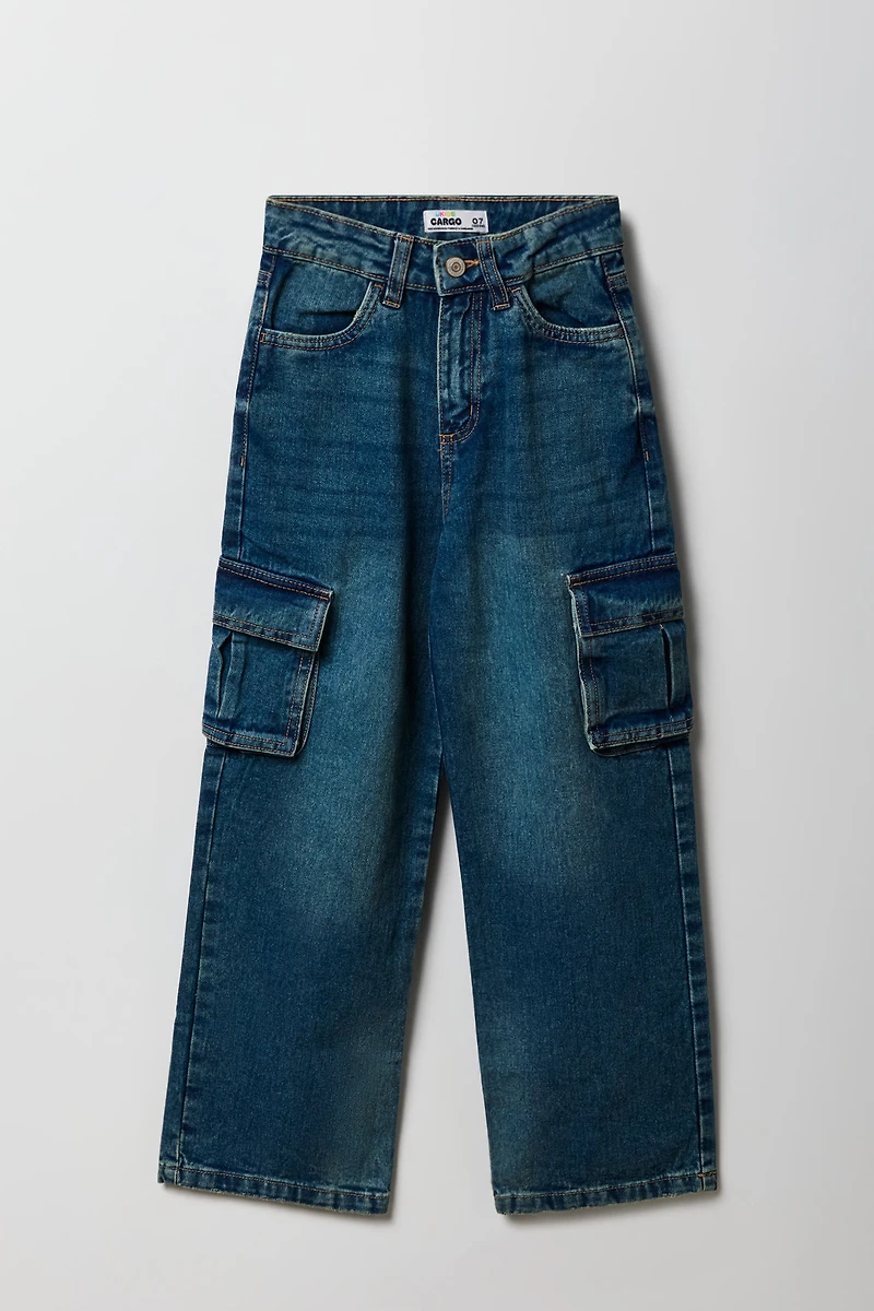 Jean cargo à jambe large pour fille