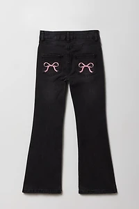 Girls Bow Embroidered Pocket Flare Jean