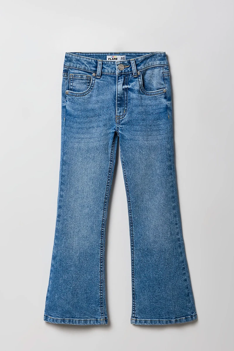 Jean à jambe évasée avec motif brodé Boucle sur les poches pour fille