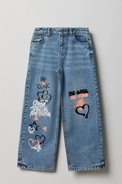 Jean baggy à jambe large imprimé pour fille