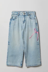 Girls Bow Embroidered Mid Rise Super Baggy Jean