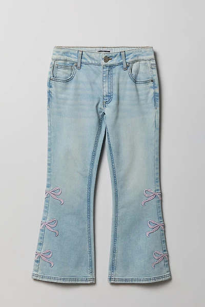 Girls Bow Embroidered Mid Rise Flare Jean