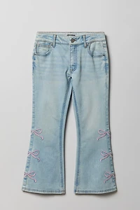 Girls Bow Embroidered Mid Rise Flare Jean