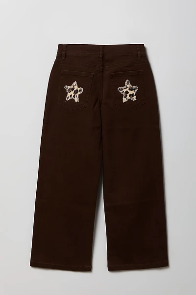 Girls Embroidered Patch Baggy Jean