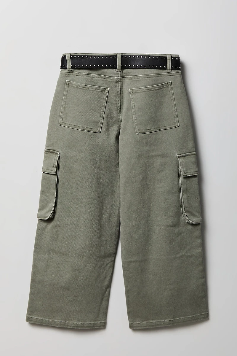Jean baggy cargo avec ceinture pour fille