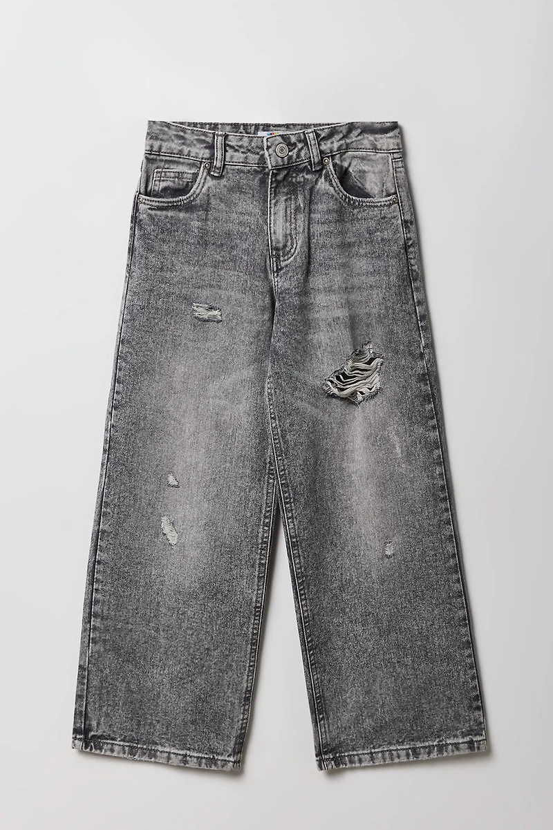 Girls Ripped Mid Rise Wide Leg Jean